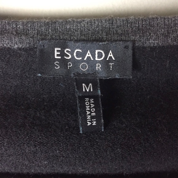 Escada Sport Virgin Wool Colorblock V-Neck Studded Logo Sweater Size Medium - Picture 3 of 8